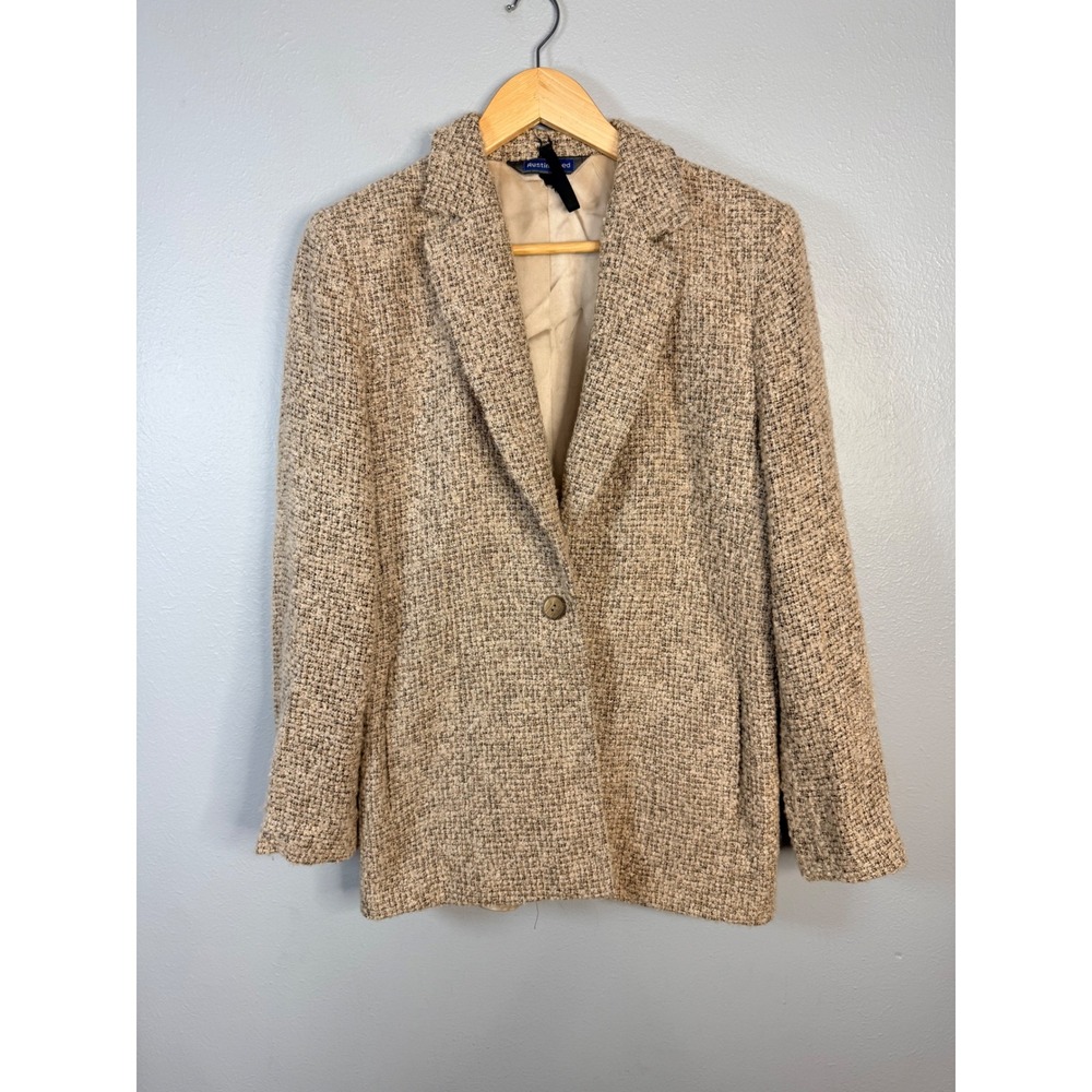 Austin Reed Womens Tan Wool Mohair Blend Tweed Blazer Jacket Size 10